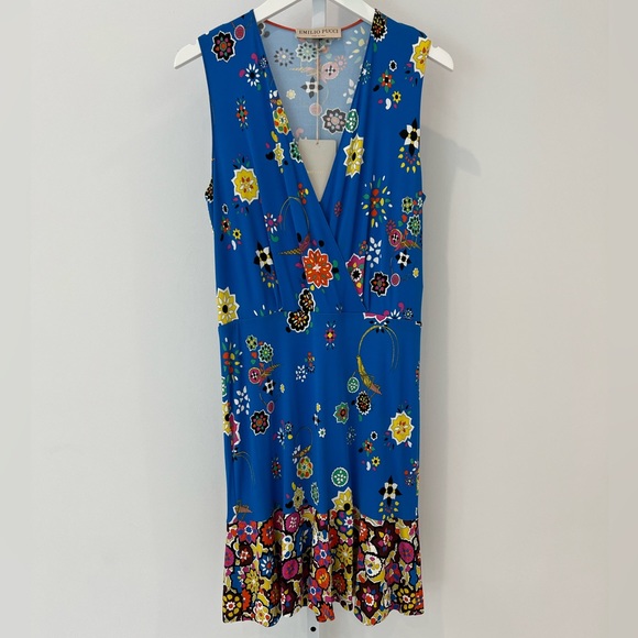 EMILIO PUCCI BLUE GRASSHOPPER DRESS MODEL 61RG53 SIZE IT 44 / US 10 NWTS! - Picture 4 of 15